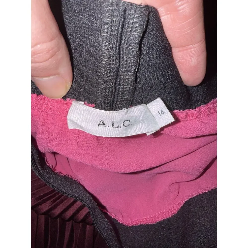 A.L.C. Grainger Pleated Midi Skirt Pink Burgundy Colorblock 14